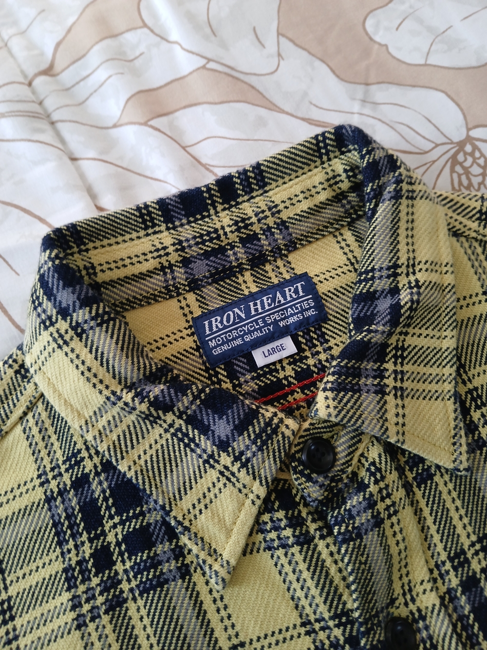 Iron Heart IHSH-412-YEL - 9oz Selvedge Indigo Check Flannel Work Shirt - Yellow - Picture 3 of 11